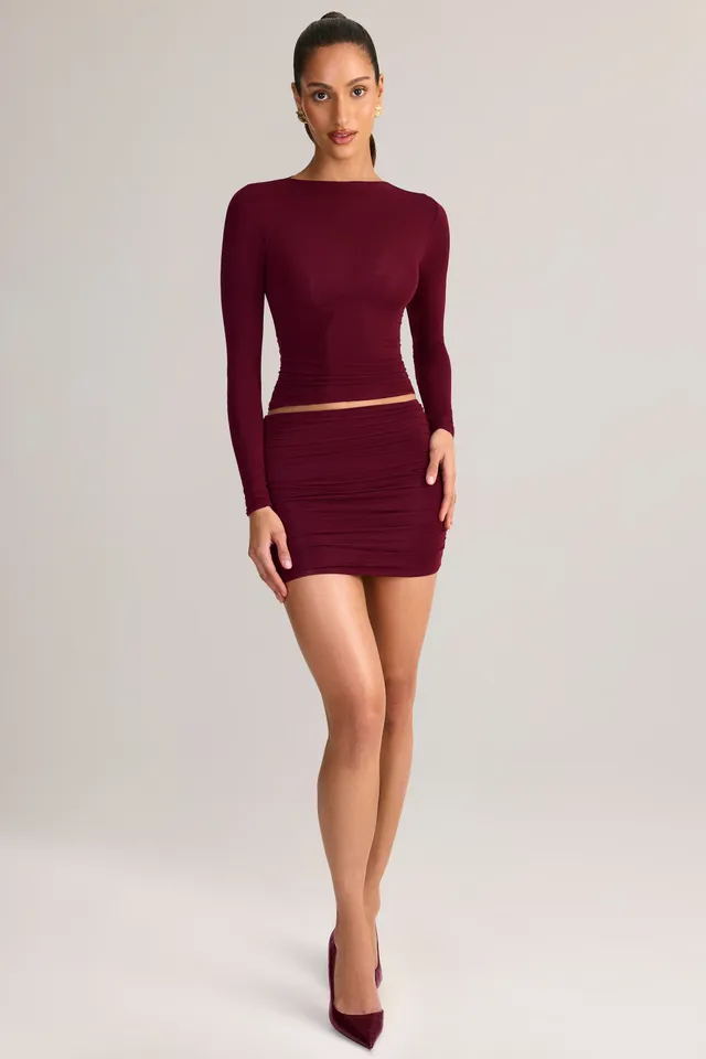 Oh Polly Cali 8640 mini jupe rouge vin froncée