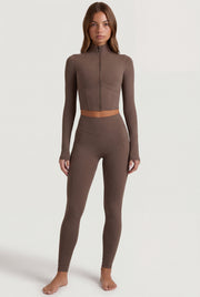Oh Polly Bo+Tee veste sport marron zip crop