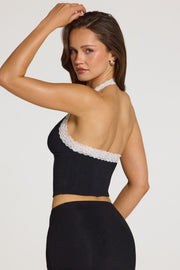Oh Polly Opal Crop Top Noir Dentelle Col Licou Dos Nu