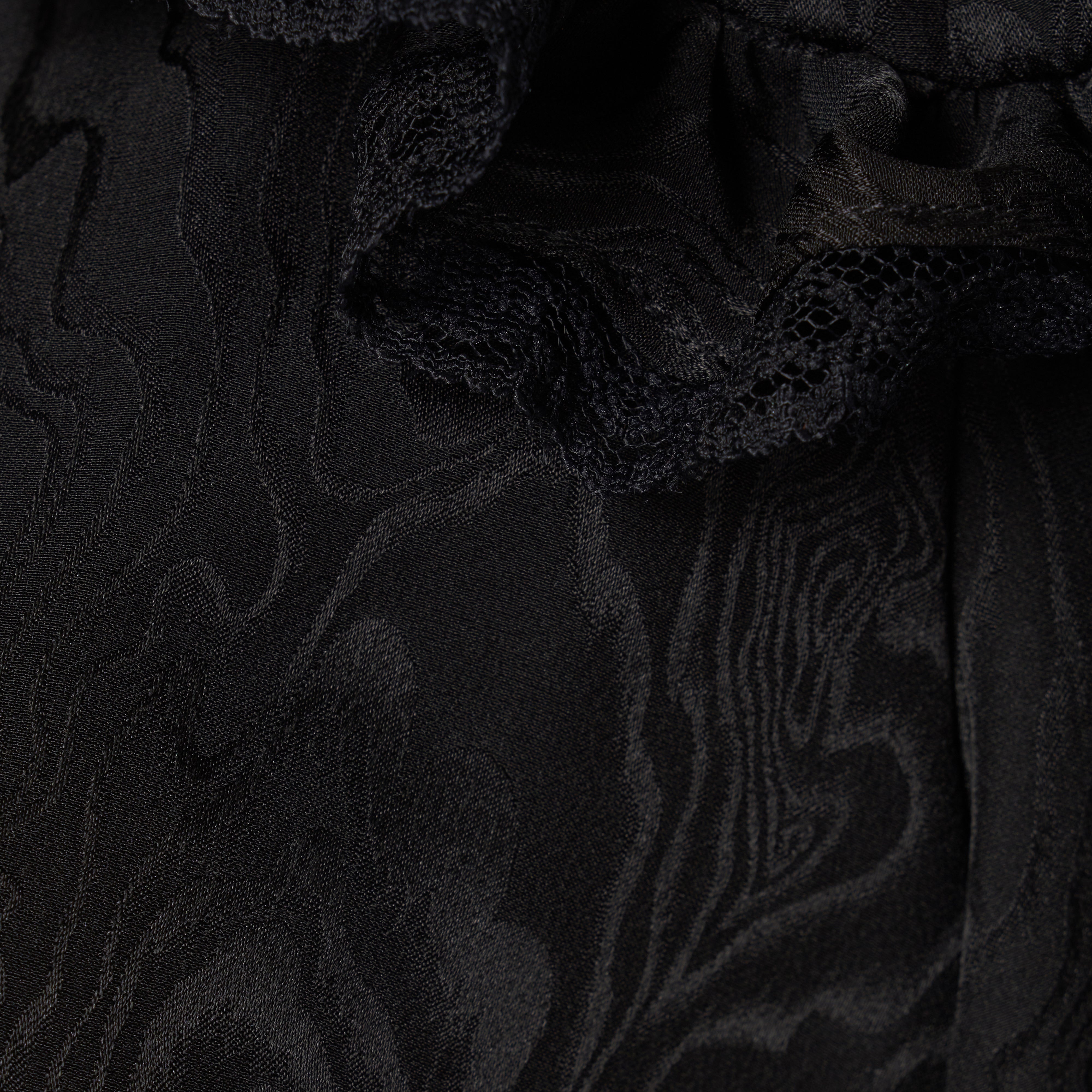 Alessandra Rich Silk Jacquard Midi V-Neckline robe midi noire soie
