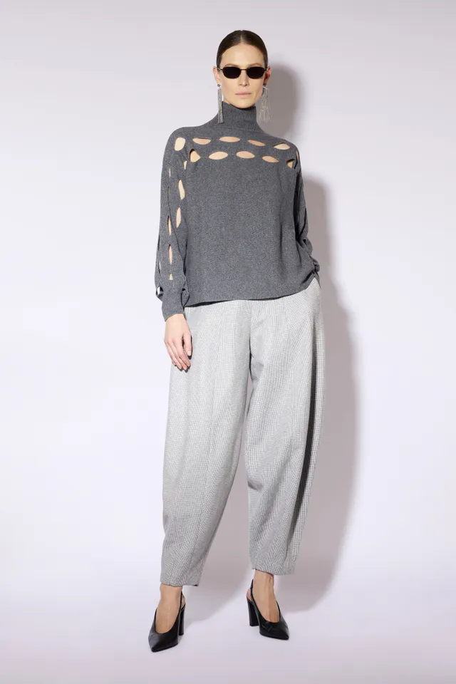 Liviana Conti Nathan pantalon taille haute microfantasia grigia
