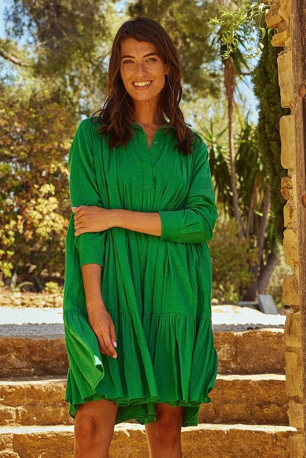 CHICOSOLEIL KALI Robe Verte Mi-Longue Coton