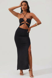 Oh Polly Oceane robe longue noire licou découpes