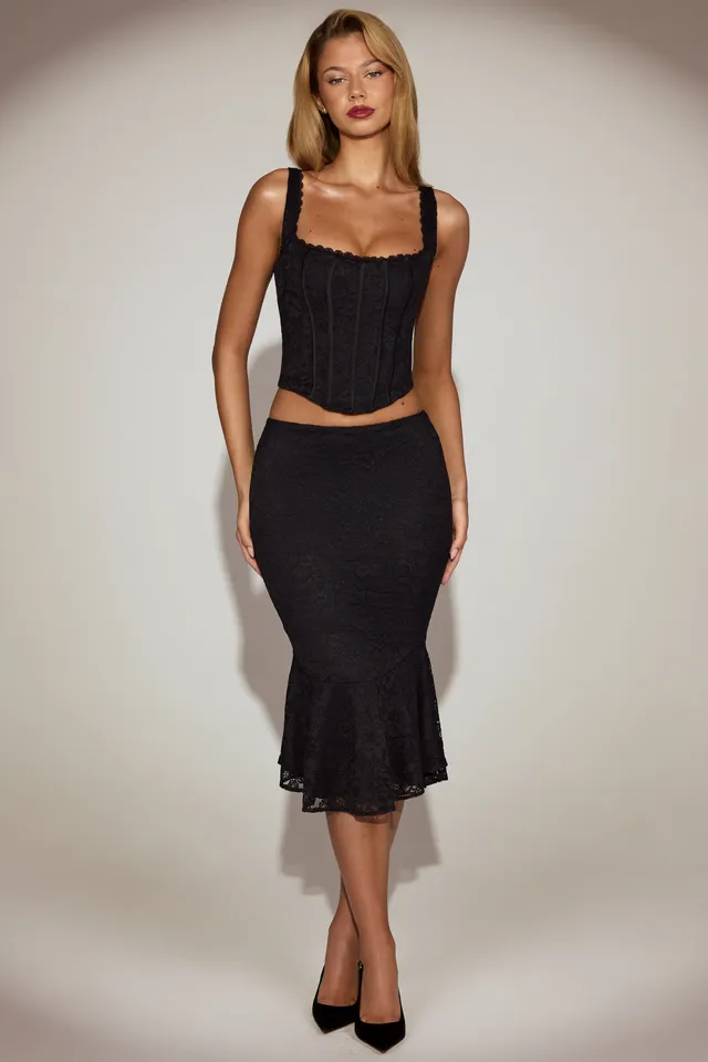 Oh Polly Fjolla jupe midi dentelle noire sirène