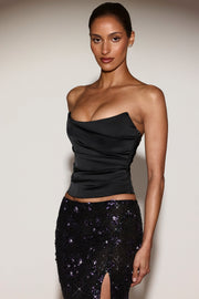 Oh Polly Yulea Top Corset Satin Noir Violet Lacets Baleines