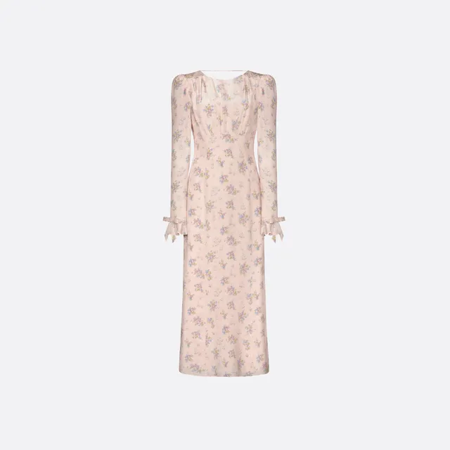 Alessandra Rich Silk Open Back robe midi rose clair soie