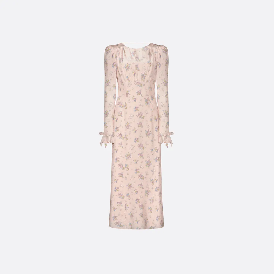 Alessandra Rich Silk Open Back robe midi rose clair soie