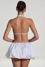Oh Polly Cece Mini Robe Blanche Perles Dos Nu Bubble Hem