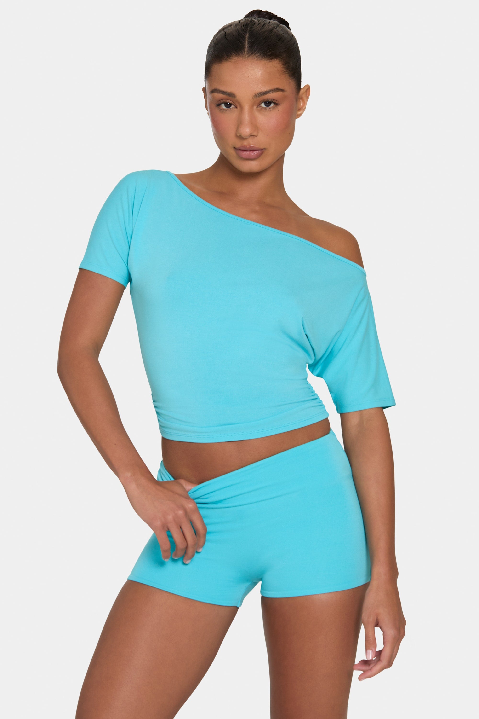 Oh Polly Tops Haut ButterCloud Aqua Épaules Dénudées