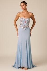 Oh Polly Lysana robe corset bleue fleurs sequins
