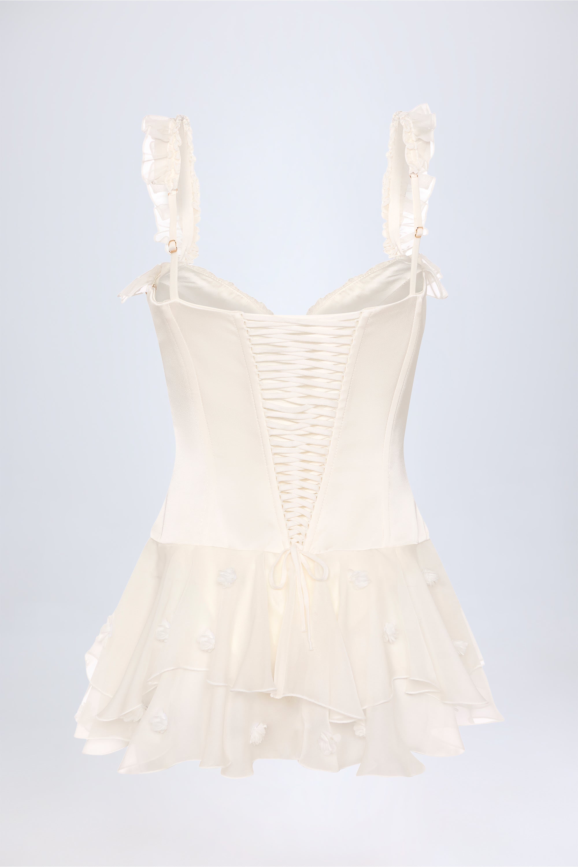 Oh Polly Bodysuits Ruffled Corset body satin blanc à volants