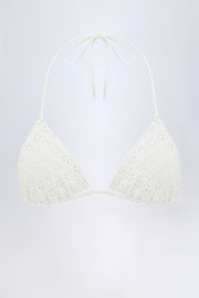 Oh Polly Swim haut bikini triangle blanc broderie