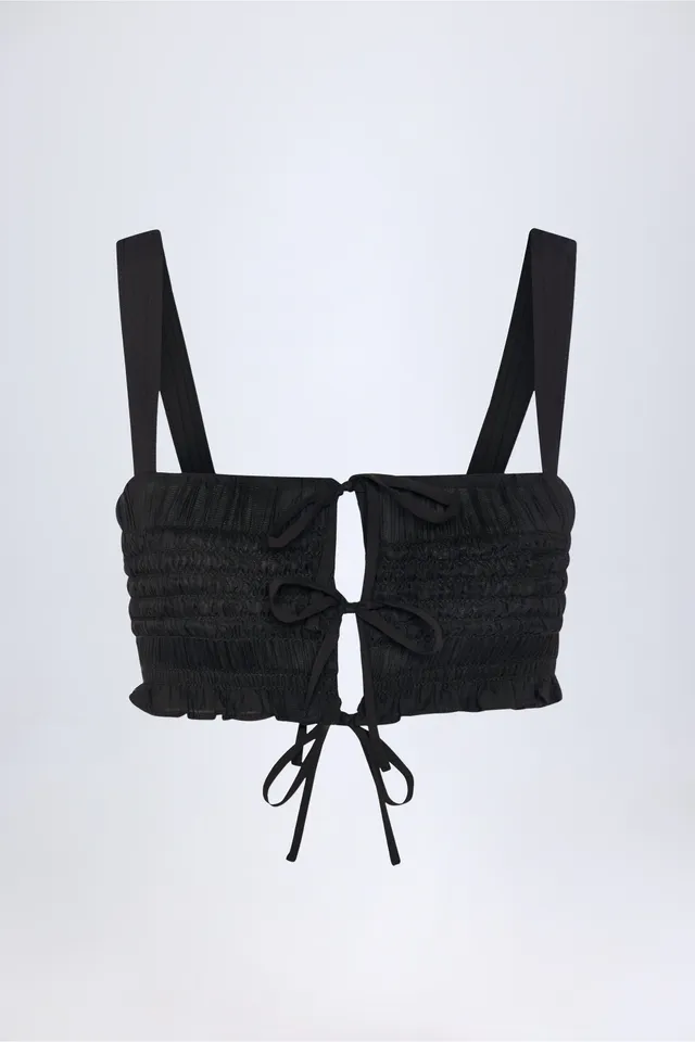 Oh Polly Tops Ottilie crop top noir volants à nouer