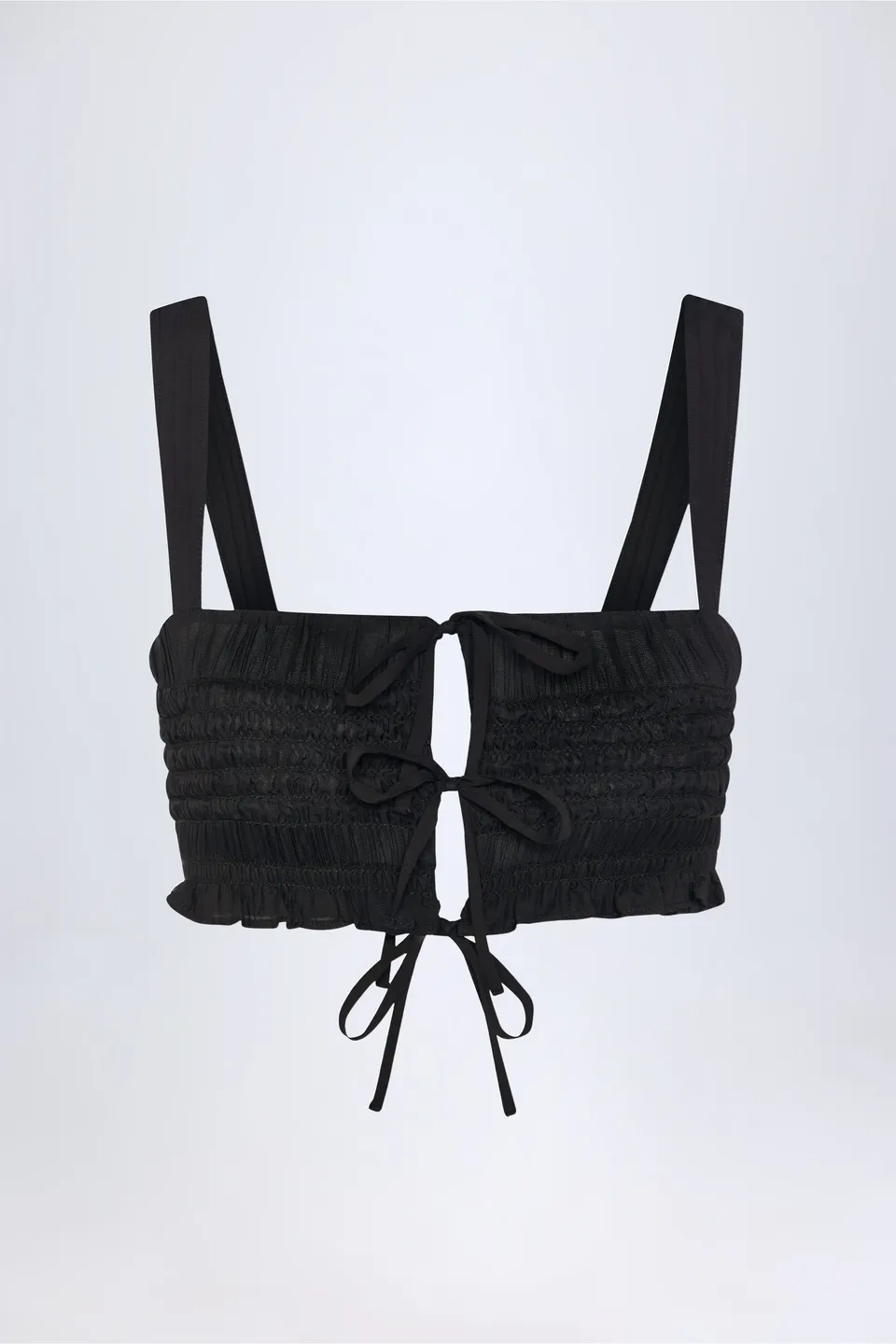 Oh Polly Tops Ottilie crop top noir volants à nouer