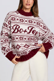 Oh Polly Knitwear Pull Oversize BT2409 Rouge Jacquard Laine