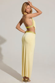 Oh Polly Rhea jupe longue taille basse jaune citron strass