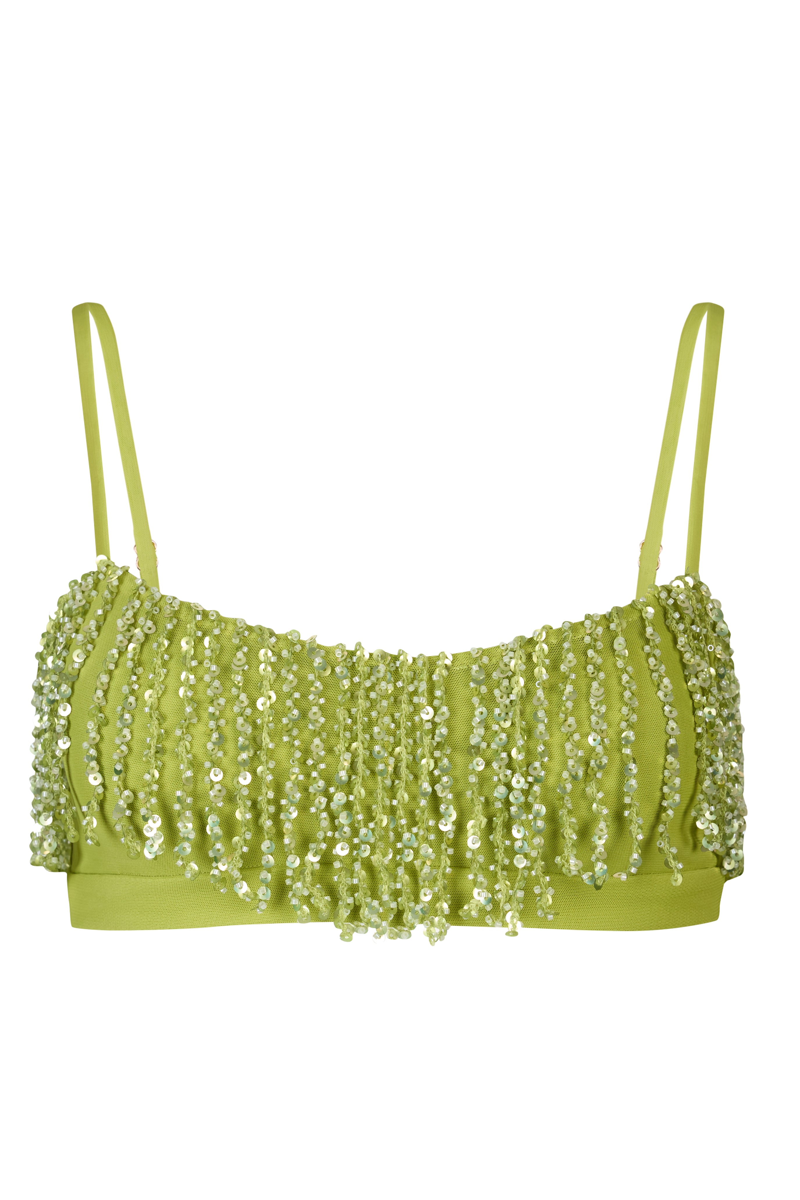 Oh Polly Aerin bralette à franges olive sequins