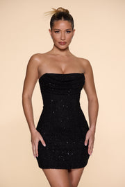 Oh Polly Basel mini robe bustier noire perlée