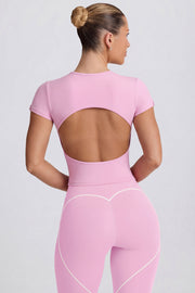 Oh Polly BT2467 t-shirt long rose poudré ajouré