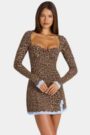 Oh Polly Luella Mini Robe Léopard Manches Longues Modal