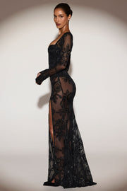 Oh Polly Embellished Robe Longue 15272 Noire Sequin Corset