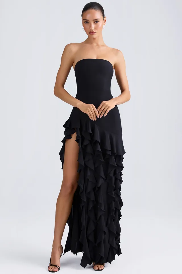Oh Polly Diletta 8380 robe longue bustier noire volants