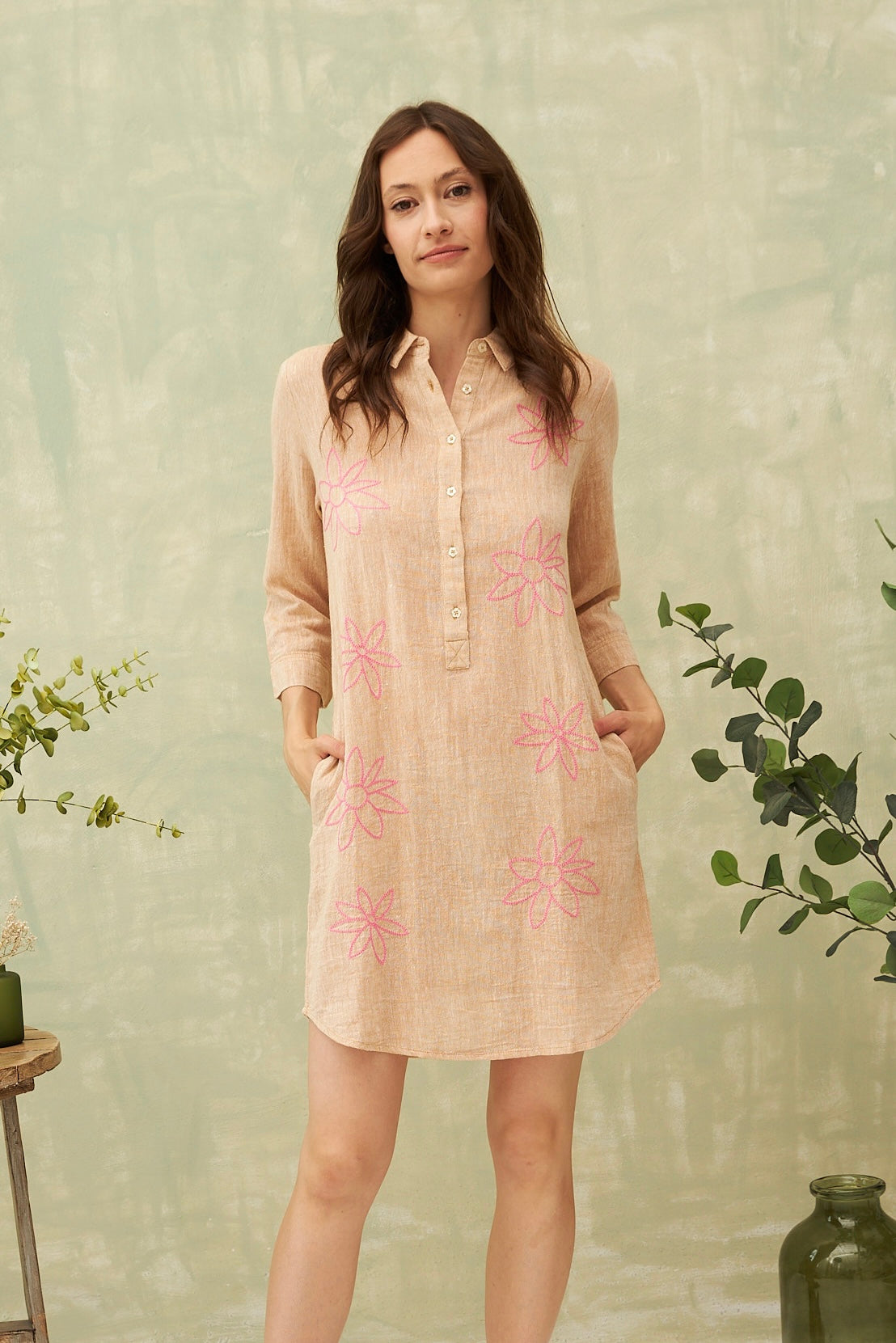 Chicosoleil Martha robe courte coton beige brodée XS-XL