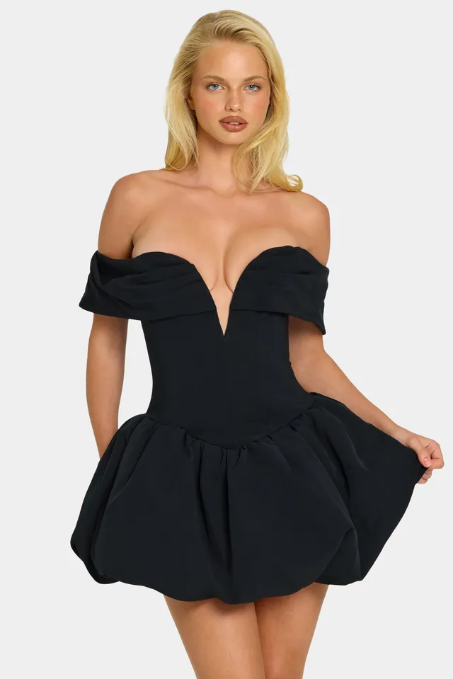 Oh Polly Jessamy robe mini corset noire épaules dénudées