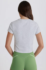 Oh Polly Tops BT2470 tee shirt crop gris chiné coton