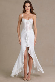 Oh Polly Robe Corset Dentelle Snow Sequin Fendue Volants