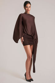 Oh Polly cape robe mini marron chocolat dos ouvert