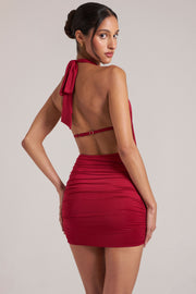 Oh Polly mini robe rouge cerise jersey drapé dos nu