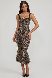 Oh Polly Valentina 12669 robe midaxi léopard corset