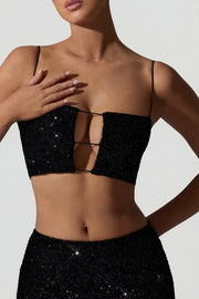 Oh Polly Embellished Ariana 12369 crop top noir sequins