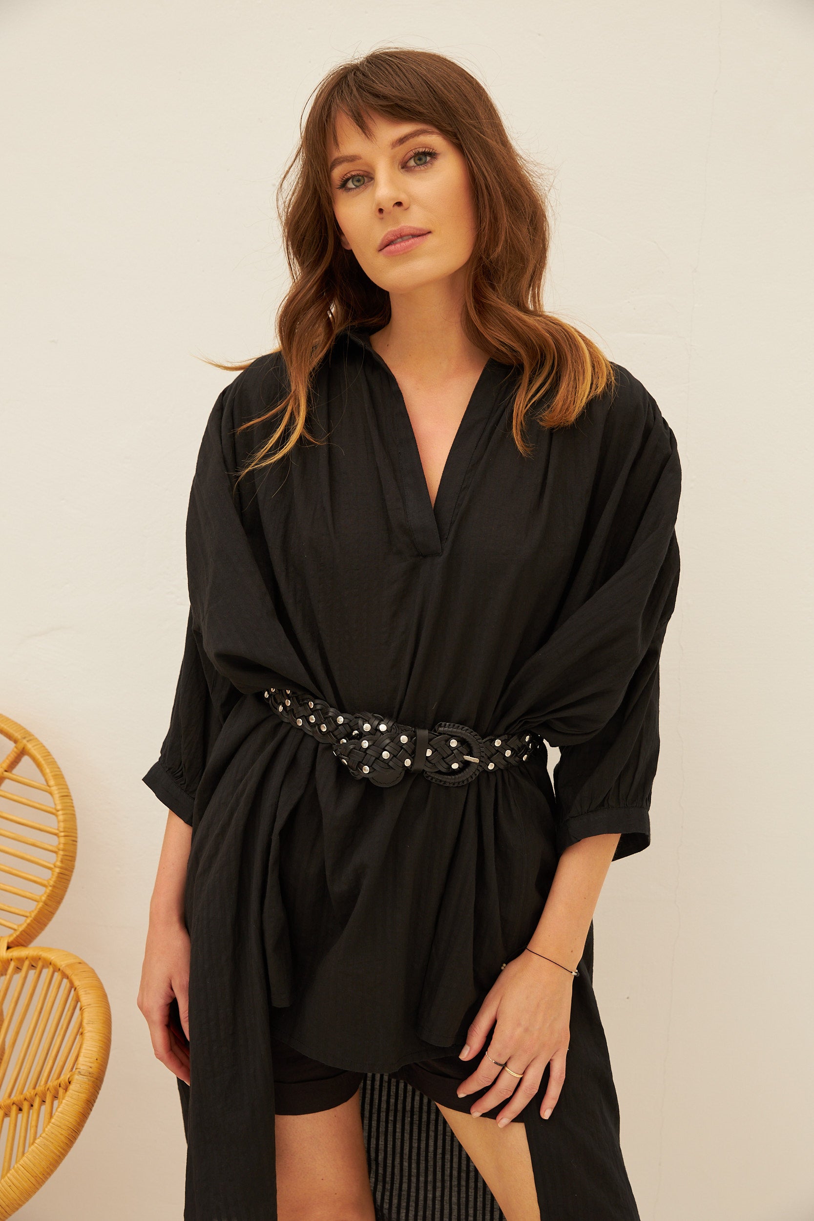 CHICOSOLEIL VEGA Tunique Noire Coton Stripe