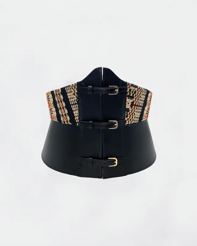 The Ethiquette La Couture corset noir cuir brocart taille 80