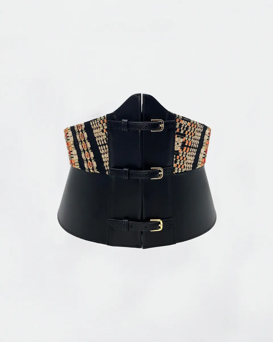 The Ethiquette La Couture corset noir cuir brocart taille 80