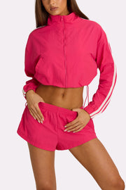 Oh Polly Woven Zip-Up Track Jacket veste rose cropped