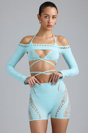 Oh Polly Pixie Boléro Shrug Court Bleu Glace Strass Taille Unique