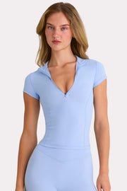 Oh Polly Bo+Tee top sport sky zip manches courtes