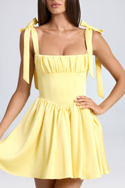Oh Polly Draped Corset Mini Robe Jaune Satin Dos Lacé