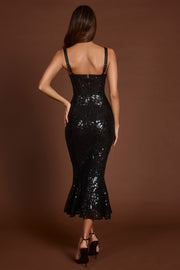 Oh Polly Embellished Raffaella Robe Midaxi Noire Zebra Satin
