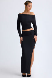 Oh Polly Carolina Maxi Jupe Noire Taille Basse Fendue