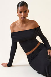 Oh Polly Tops Kesia 11652 top épaule dénudée noir modal