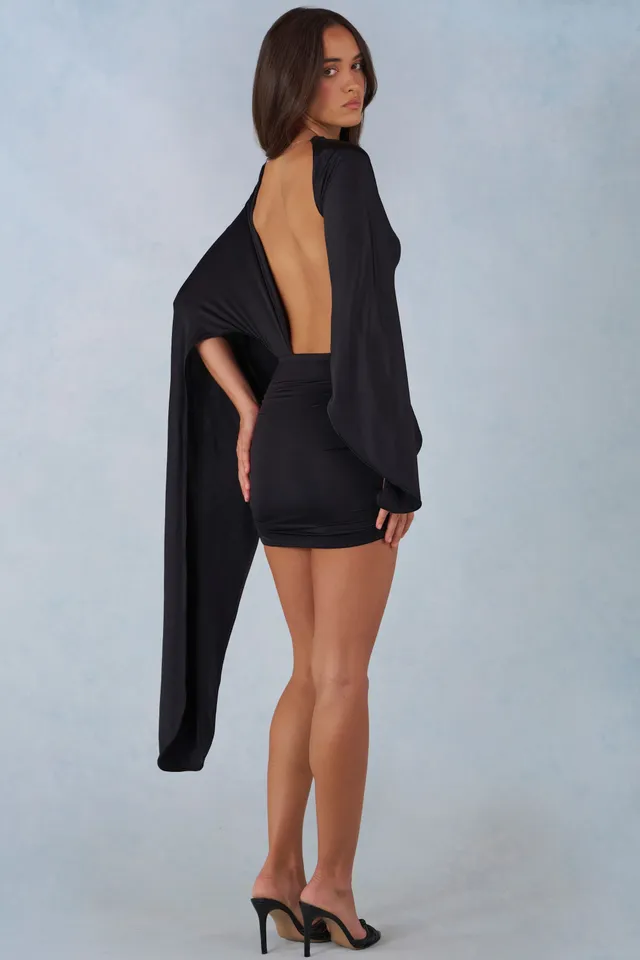 Oh Polly Cape mini robe jersey noire dos nu drapée