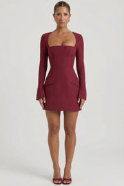 Oh Polly 11401 Robe Mini Bordeaux Col Carré Tulipe