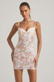 Oh Polly Velena Mini Robe Ivoire Perlée Bretelles Fines