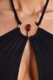 Oh Polly Margot robe maxi noire fente haute
