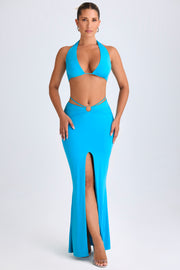 Oh Polly Zweena Jupe Maxi Aqua Blue Fente Anneau