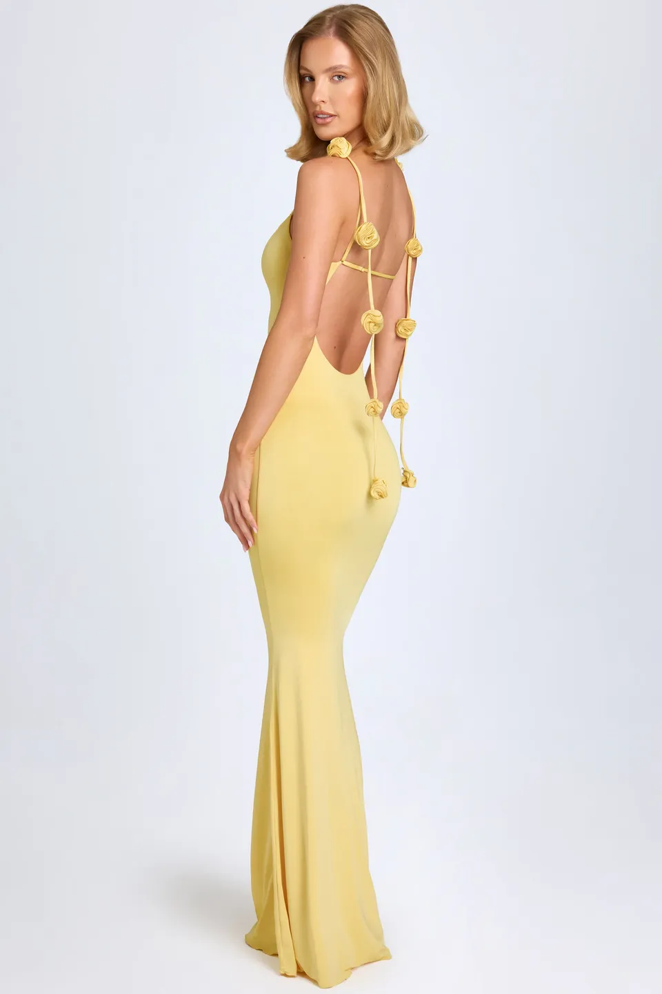 Oh Polly Aldona 8002 robe longue jaune pastel fleurs